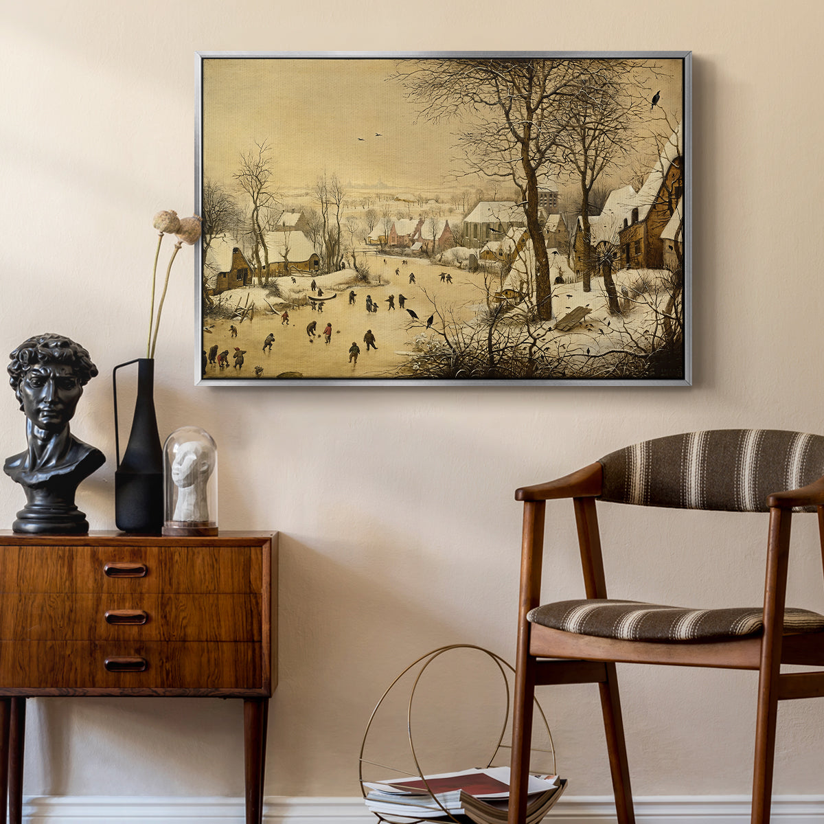 Winter Landscape with Skaters and Bird Trap, 1565 - Floater Framed Canvas Print
