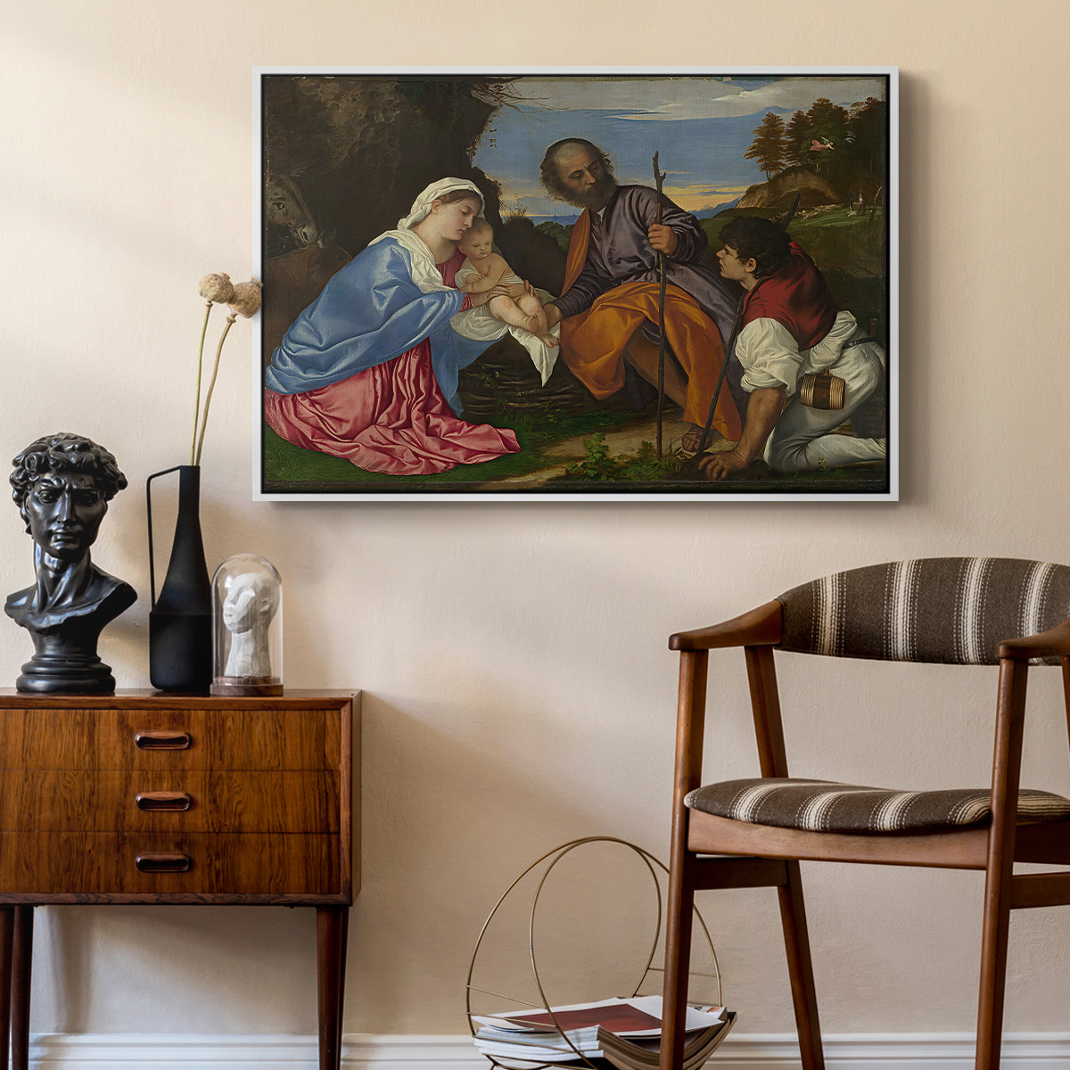 The Holy Family with a Shepherd, c. 1510 - Floater Framed Canvas Print