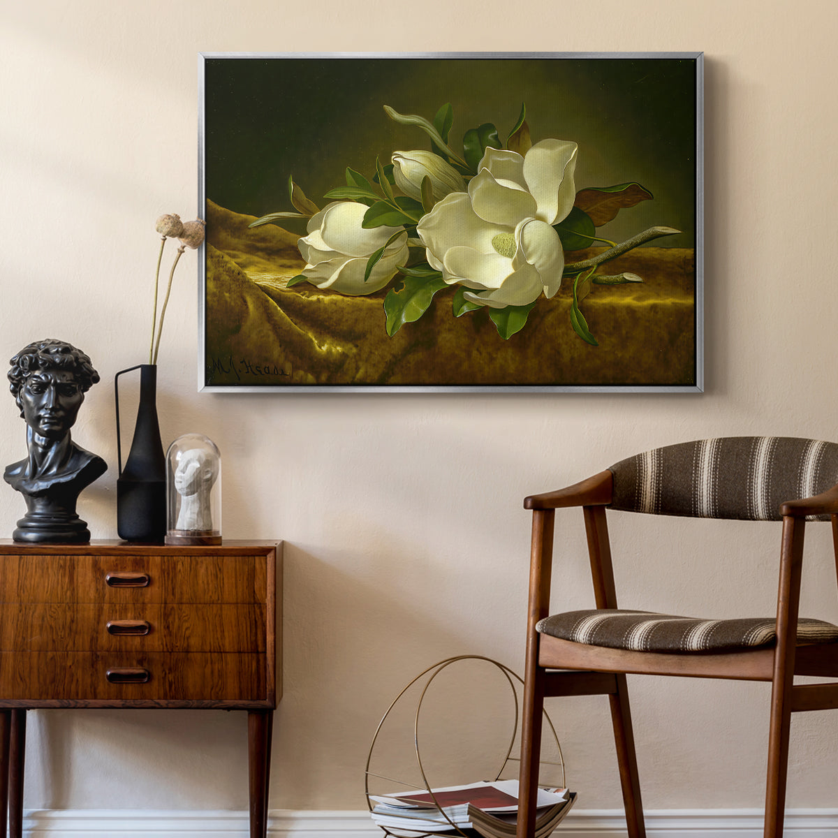 Magnolias on Gold Velvet Cloth, c. 1888-1890 - Floater Framed Canvas Print