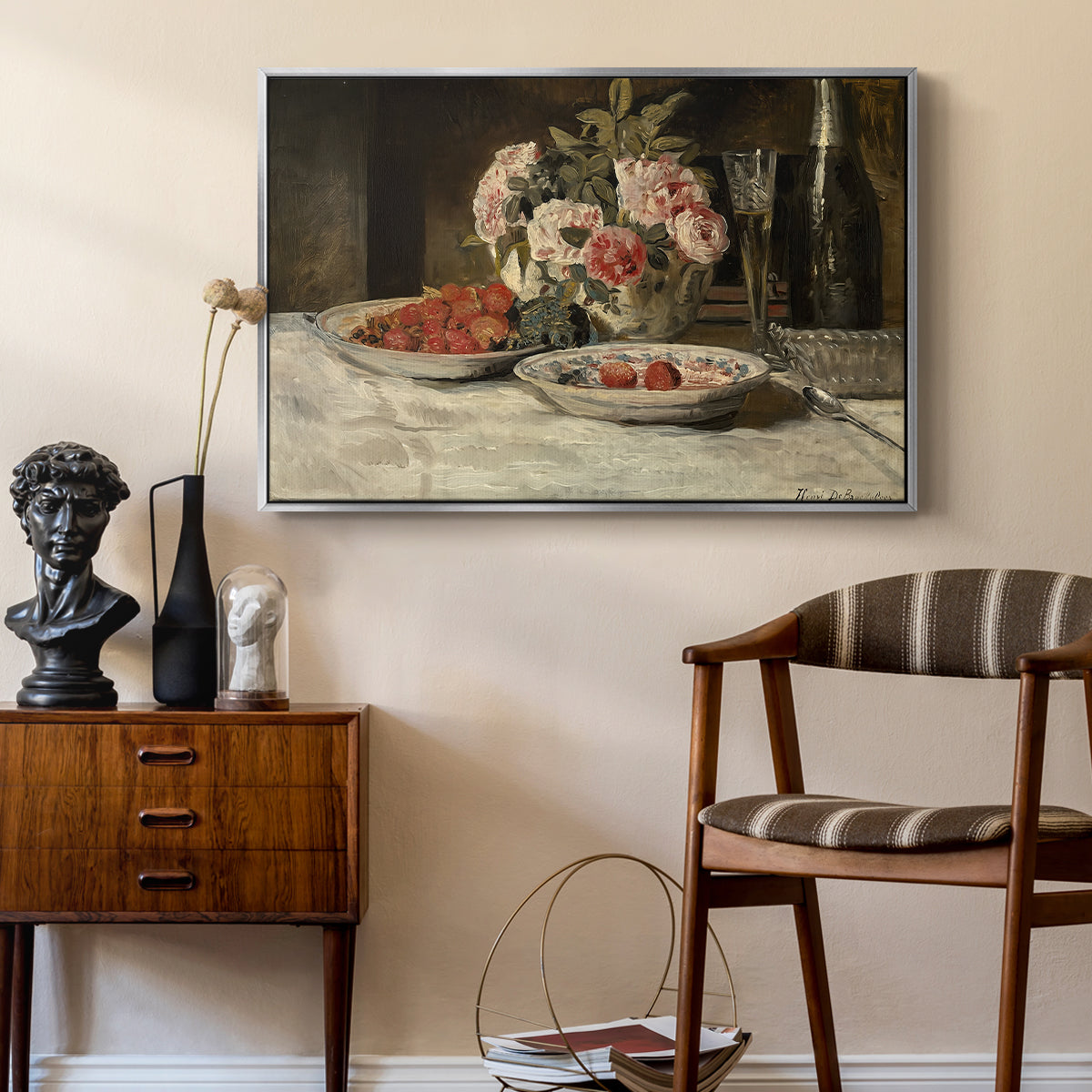 Strawberries and Champagne, c. 1881-1885 - Floater Framed Canvas Print