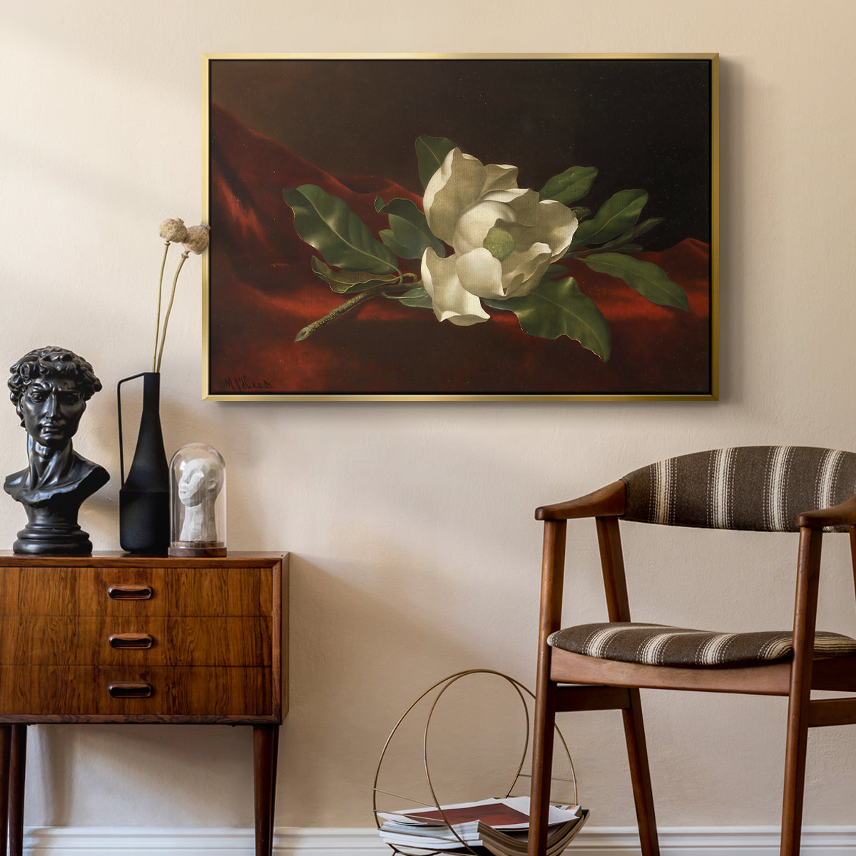 Magnolia on Red Velvet, c. 1885-1890 - Floater Framed Canvas Print