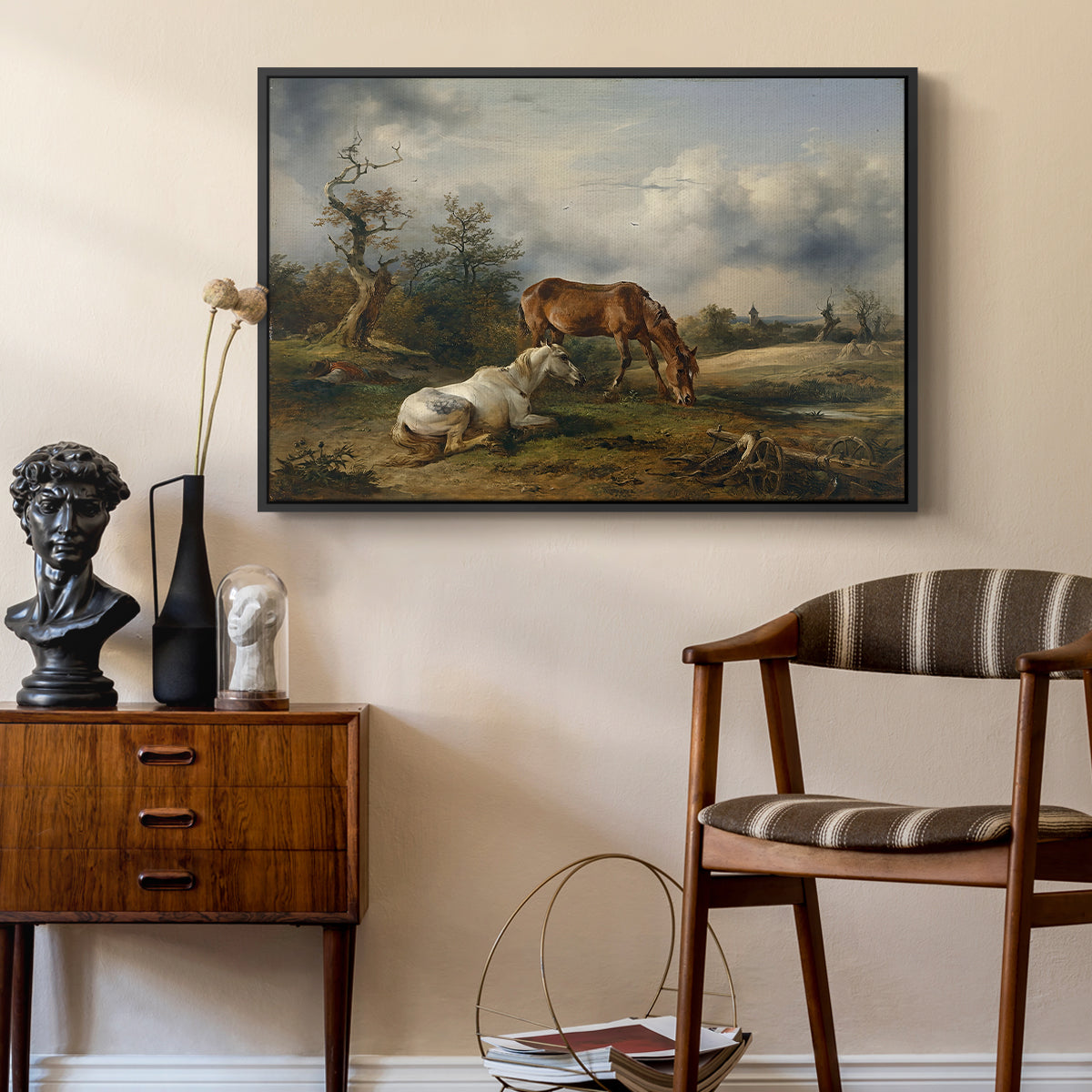 Two Horses on the Pasture, c. 1825 - Floater Framed Canvas Print