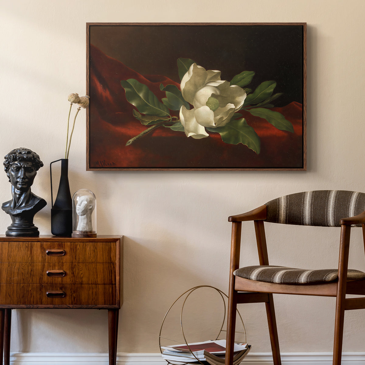Magnolia on Red Velvet, c. 1885-1890 - Floater Framed Canvas Print