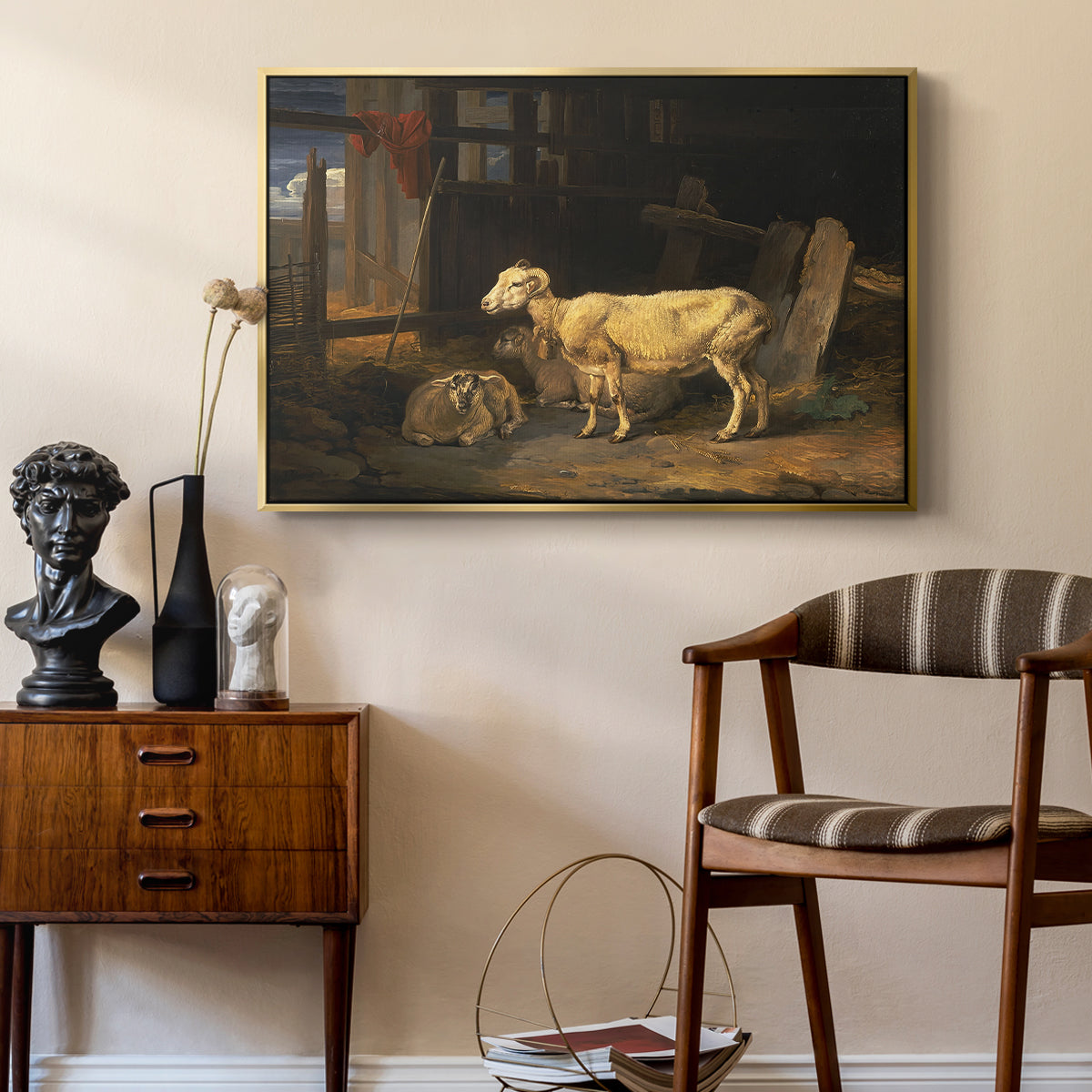 Sheep in a Stable, 1810 - Floater Framed Canvas Print