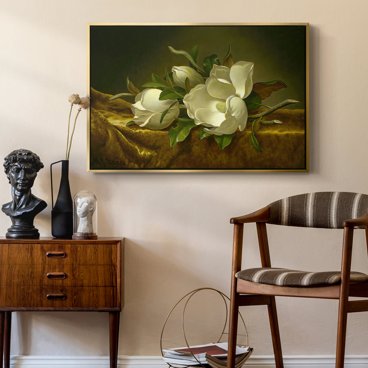 Magnolias on Gold Velvet Cloth, c. 1888-1890 - Floater Framed Canvas Print