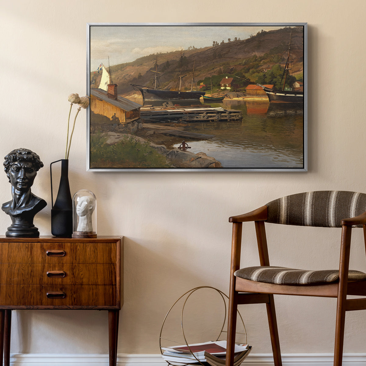 Landingsbrygge Husvik, Drøbak, 1875 - Floater Framed Canvas Print