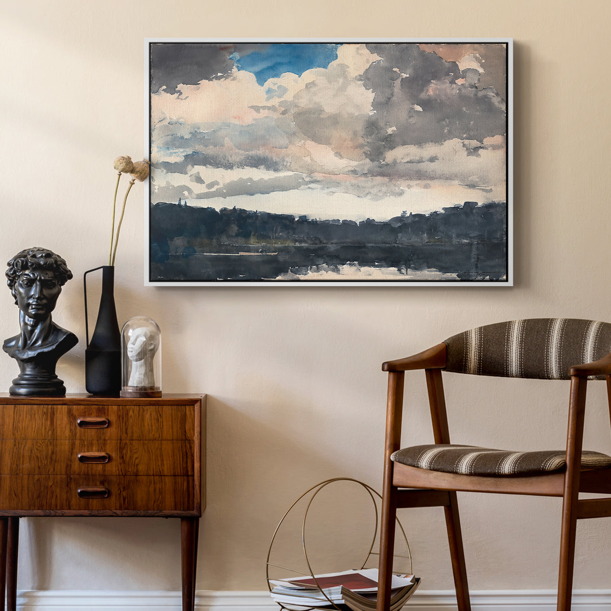The Lone Boat, North Woods Club, Adirondacks, 1892 - Floater Framed Canvas Print