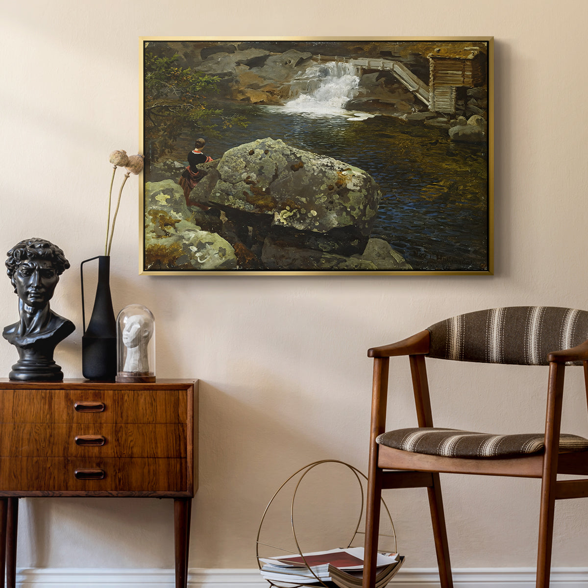 By the Mill Pond (En Mølledam), 1850 - Floater Framed Canvas Print