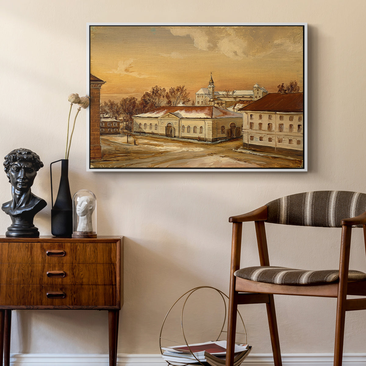 The Riding School at Akershus Castle, 1846 - Floater Framed Canvas Print