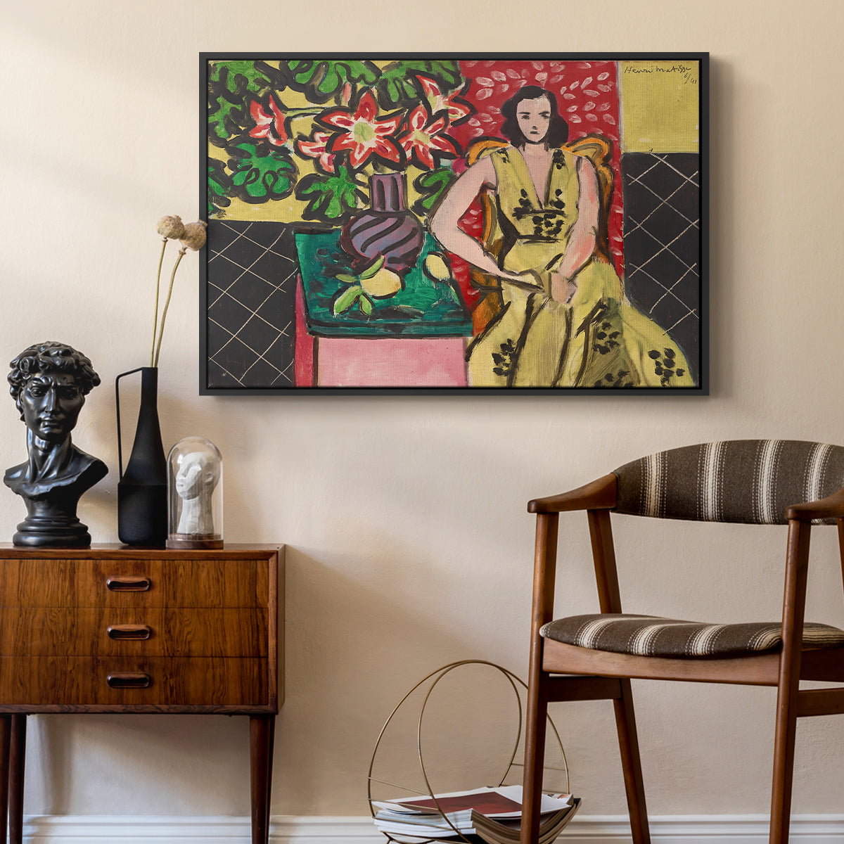 Seated Woman with a Vase of Amaryllis, 1941 - Floater Framed Canvas Print