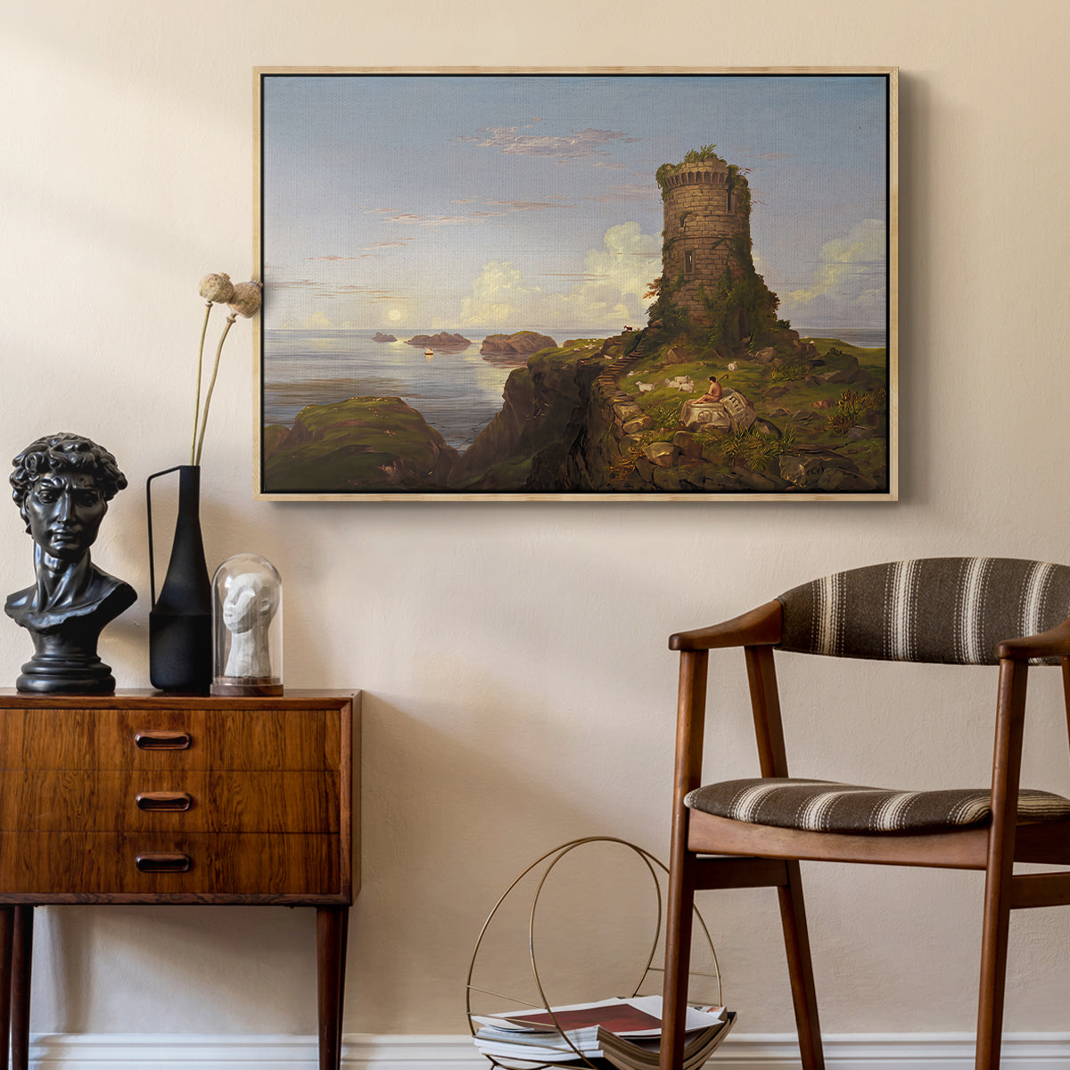 Italian Coast Scene with Ruined Tower, 1838 - Floater Framed Canvas Print