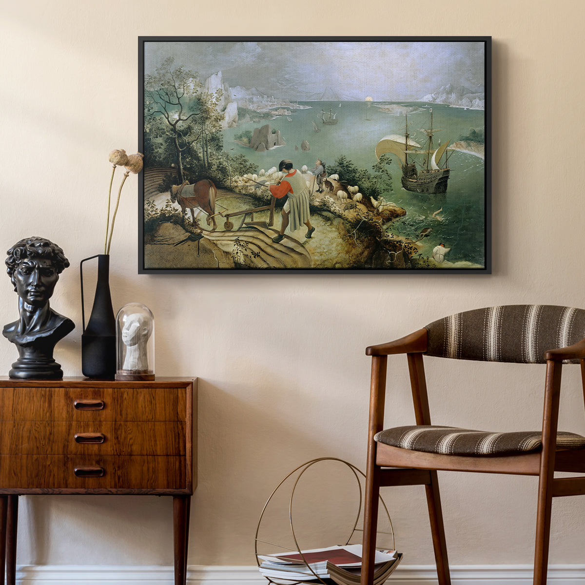 Landscape with the Fall of Icarus, c. 1560 - Floater Framed Canvas Print