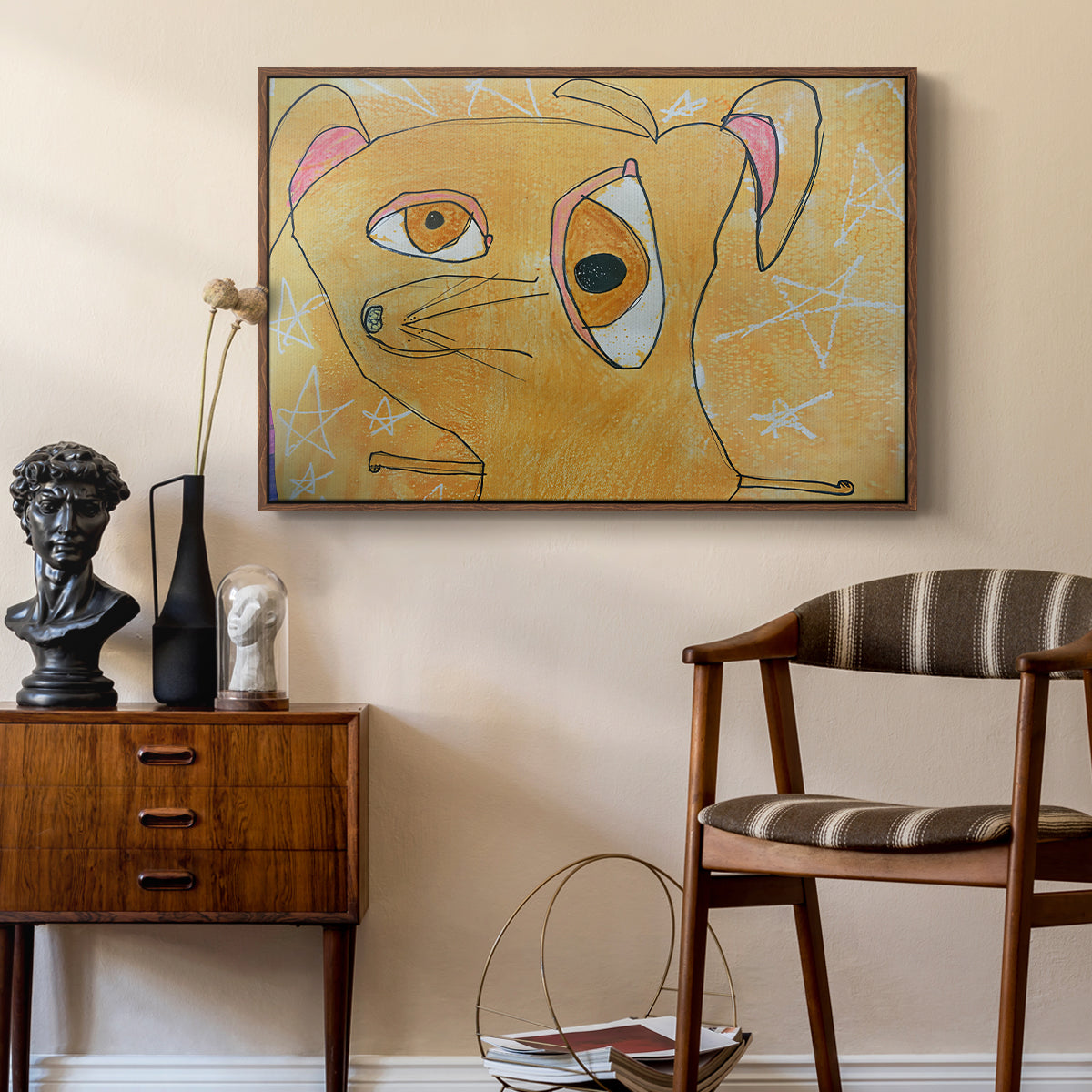 Cubist Dog with Stars (Student Art) - Floater Framed Canvas Print