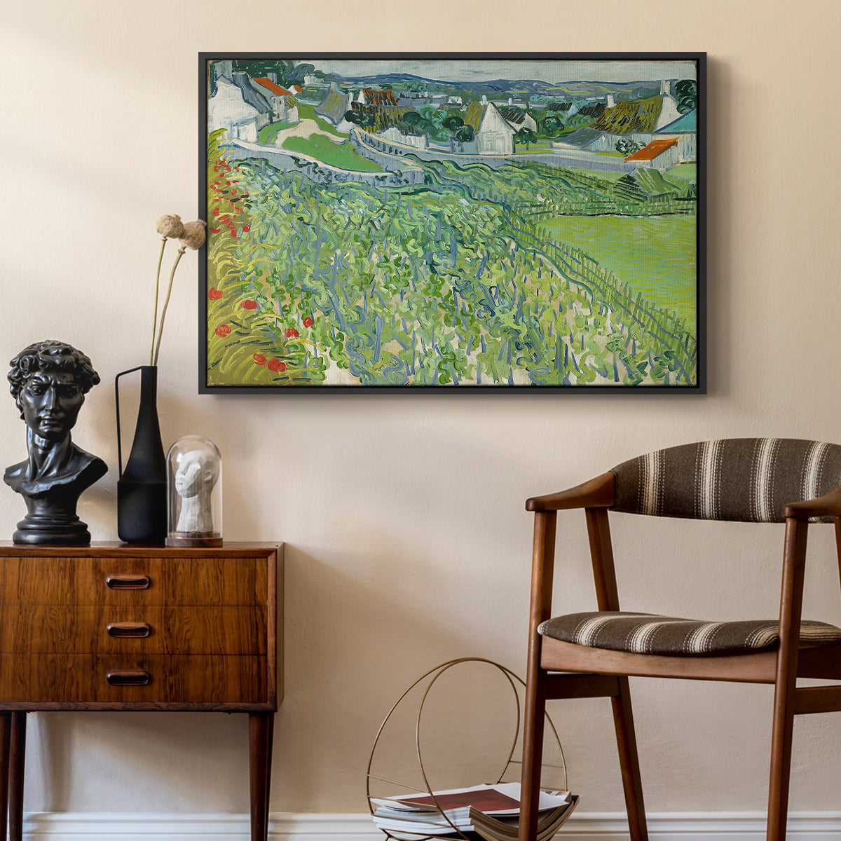 Vineyards at Auvers, 1890 - Floater Framed Canvas Print