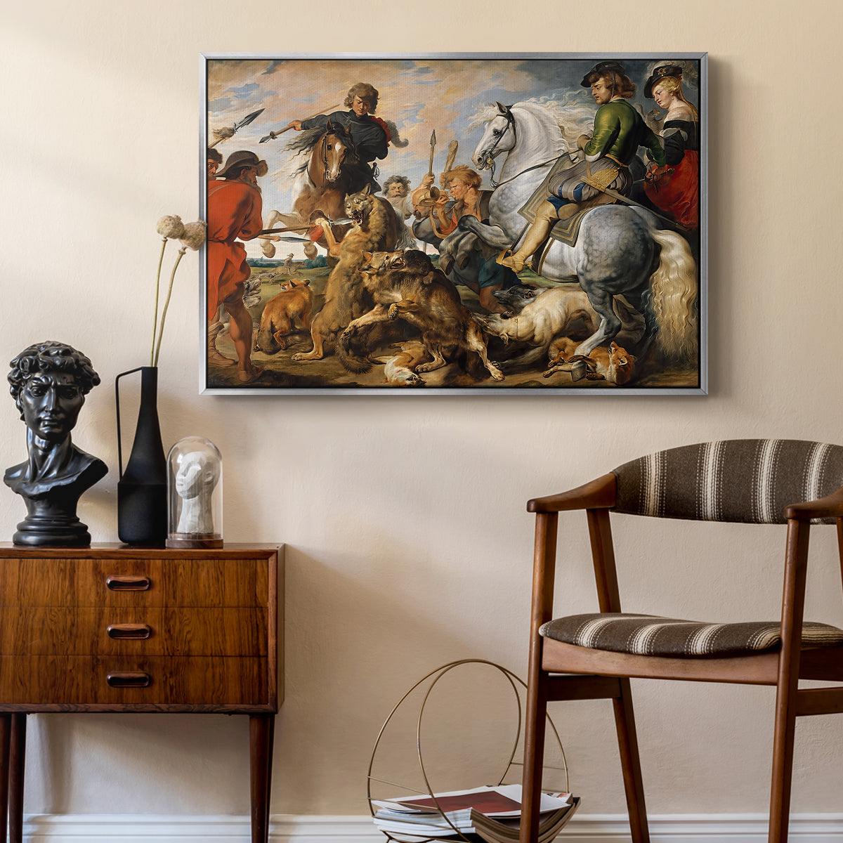 The Wolf and Fox Hunt, c. 1616 - Floater Framed Canvas Print