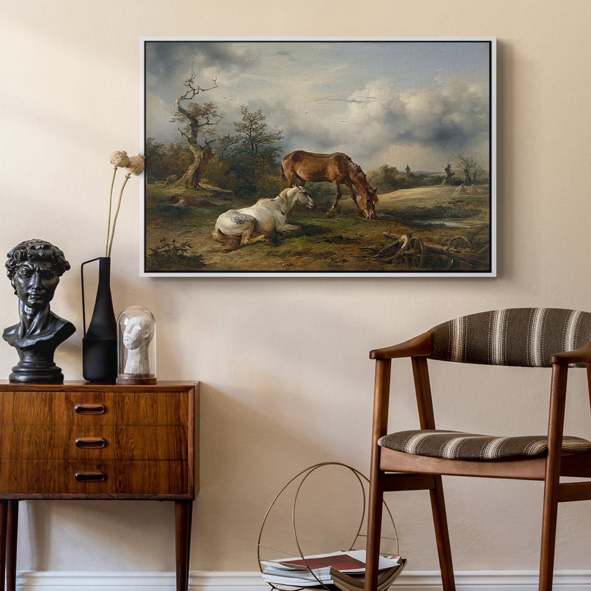 Two Horses on the Pasture, c. 1825 - Floater Framed Canvas Print