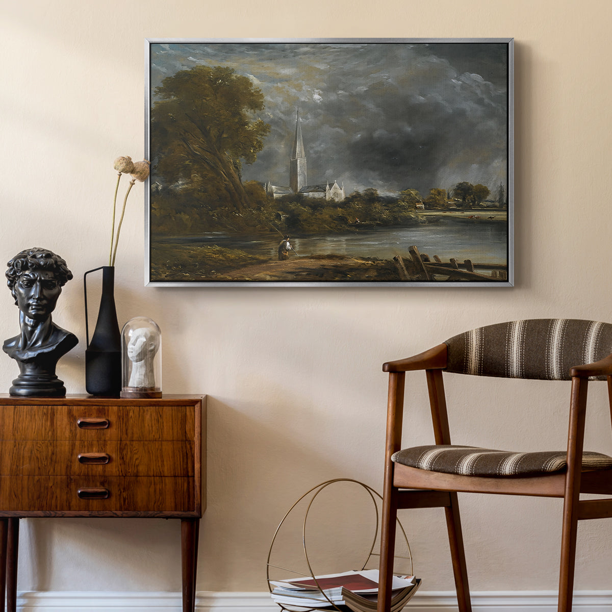 Salisbury Cathedral from the Meadows, c. 1831 - Floater Framed Canvas Print