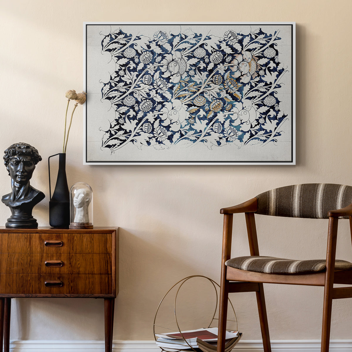 Watercolour for Printed Fabric Design: Wey, c. 1882-1883 - Floater Framed Canvas Print
