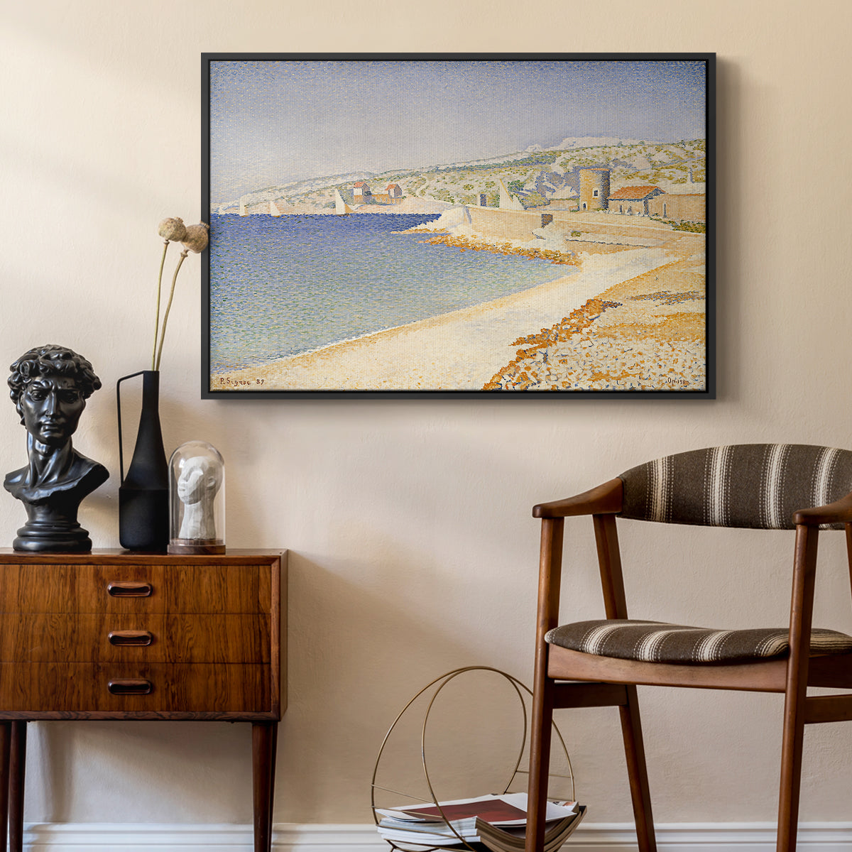The Jetty at Cassis, Opus 198, 1889 - Floater Framed Canvas Print