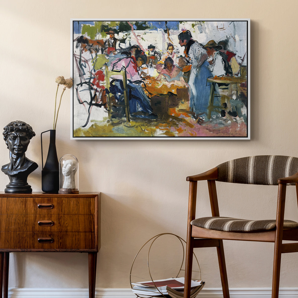 Net Menders in Valencia, 1909 - Floater Framed Canvas Print
