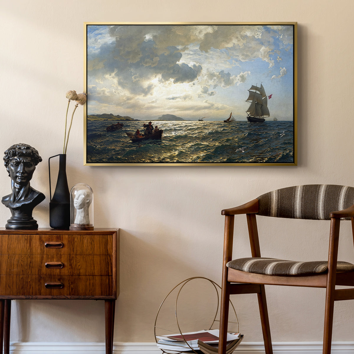 Fresh Breeze on the Norwegian Coast, 1876 - Floater Framed Canvas Print