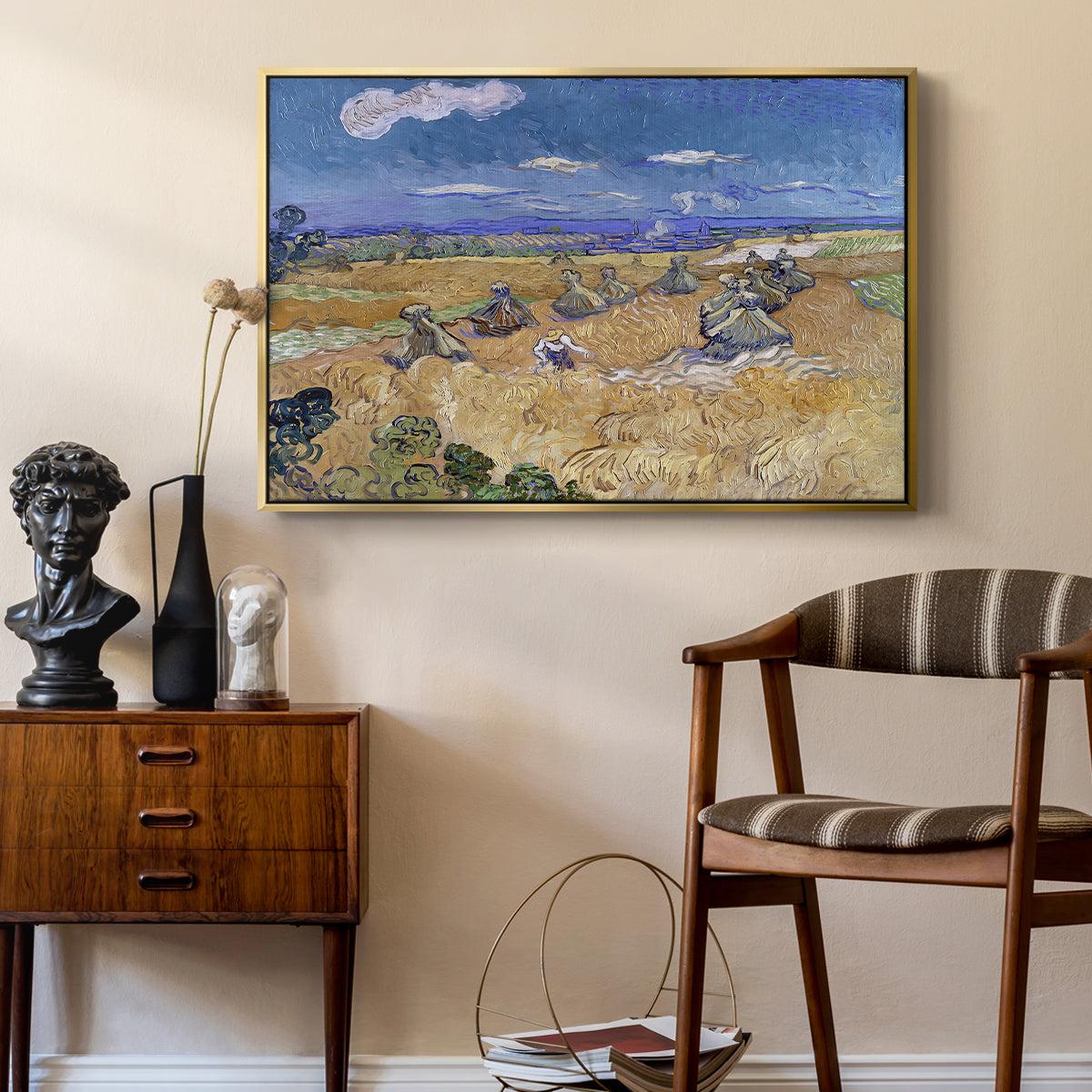 Wheat Field with Reaper, Auvers, 1888 - Floater Framed Canvas Print