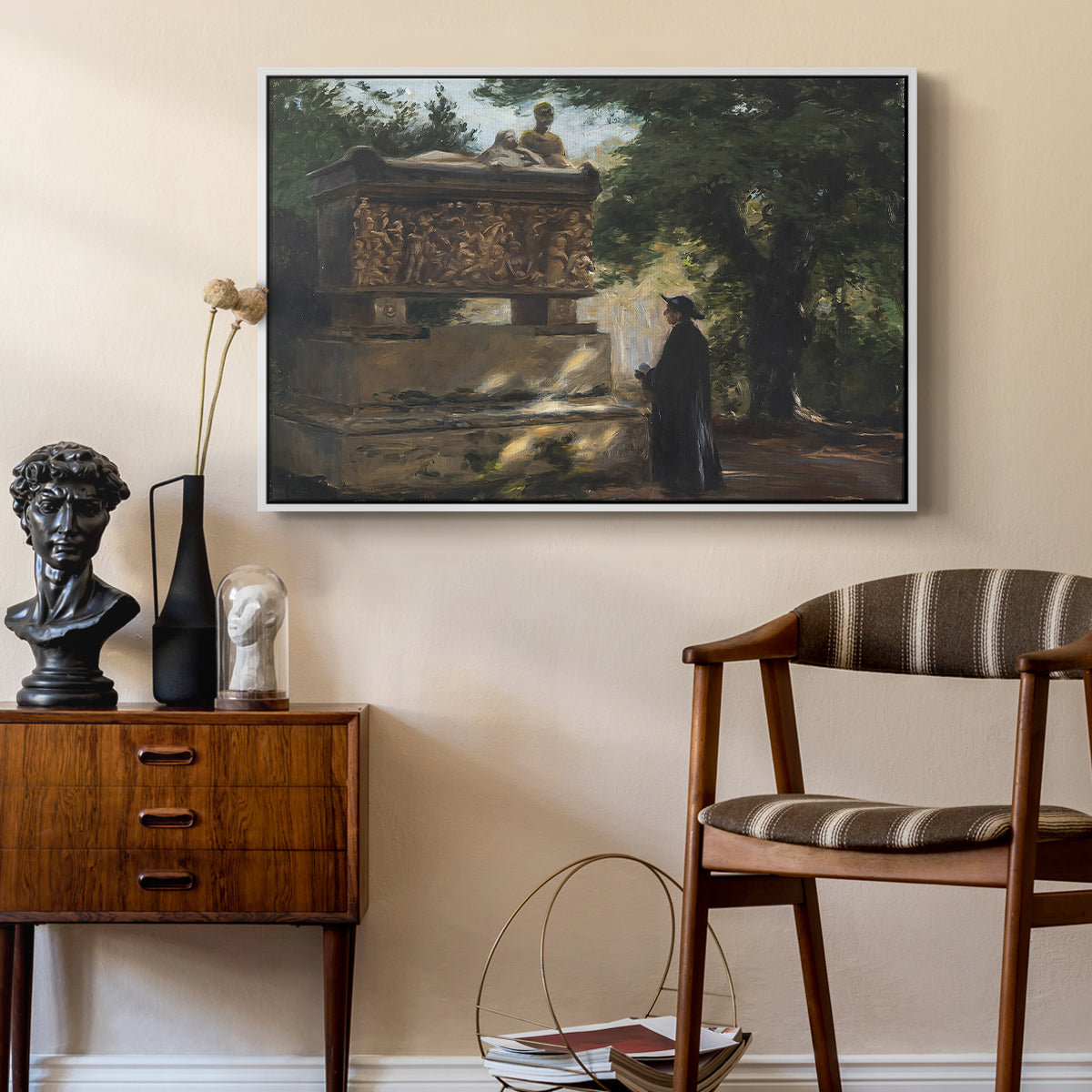 A Catholic Priest in Front of a Sarcophagus, c. 1857 - Floater Framed Canvas Print