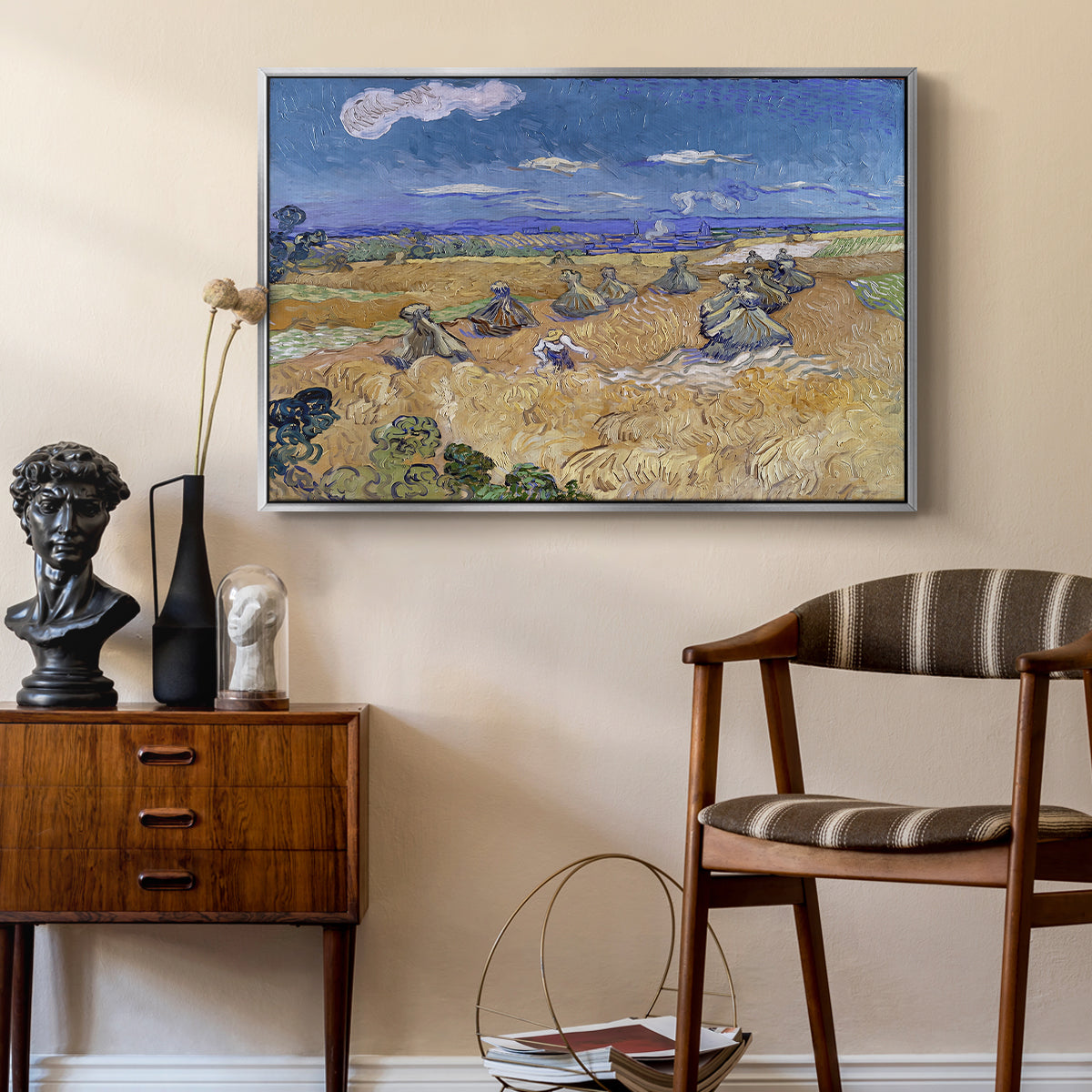 Wheat Field with Reaper, Auvers, 1888 - Floater Framed Canvas Print