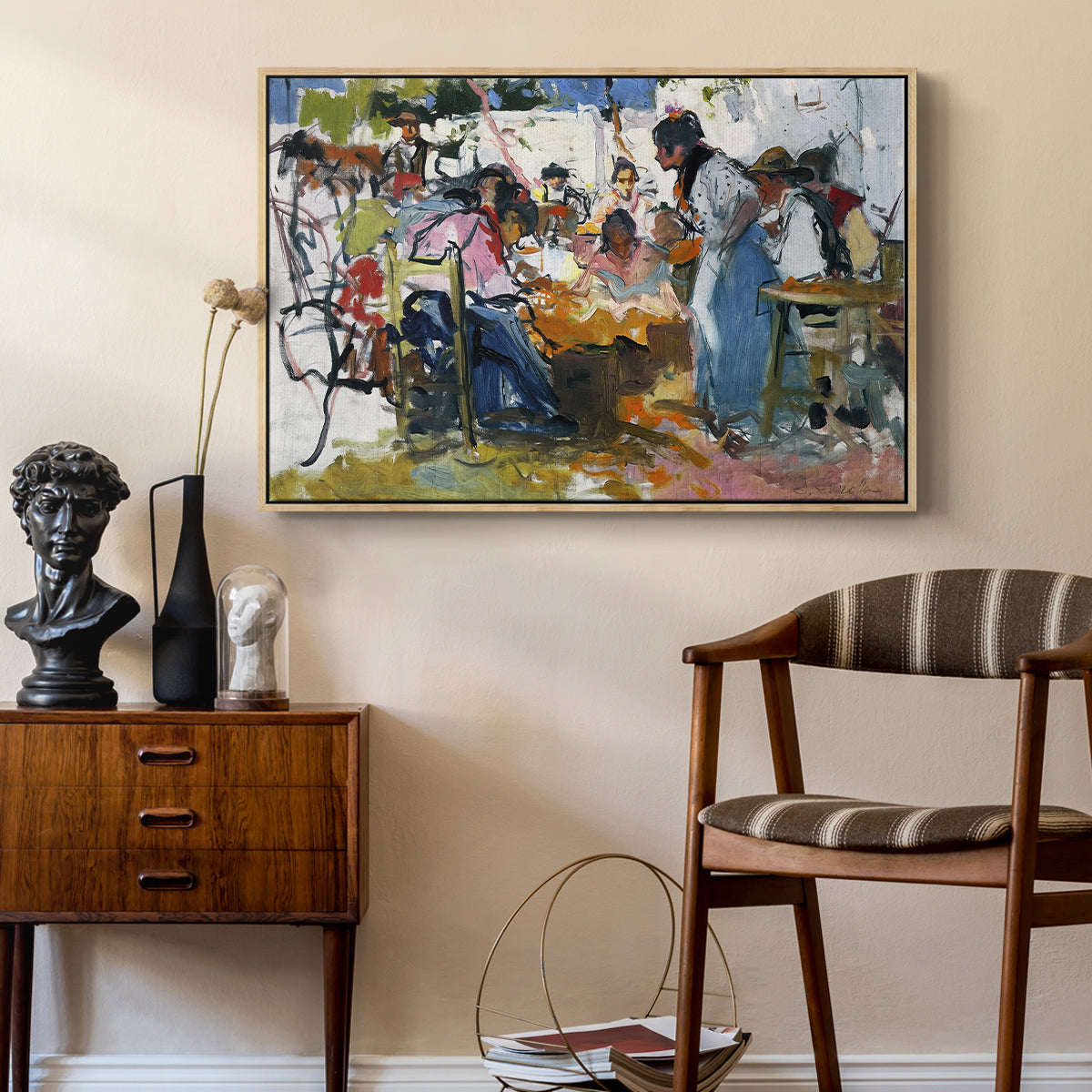 Net Menders in Valencia, 1909 - Floater Framed Canvas Print