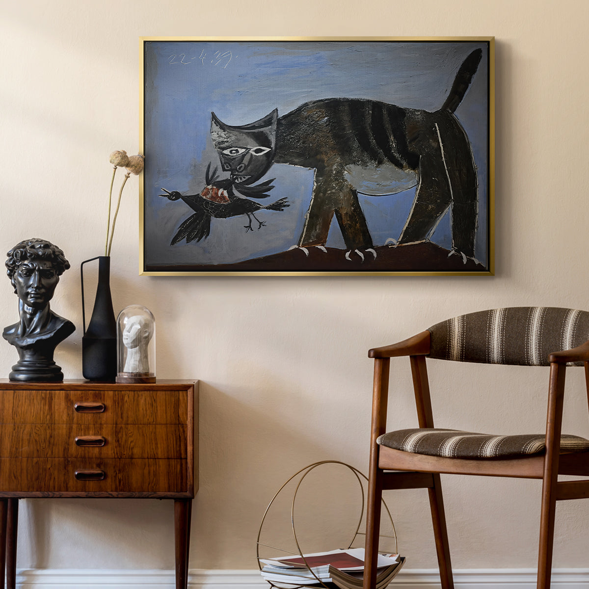 Cat Catching a Bird, 1939 - Floater Framed Canvas Print