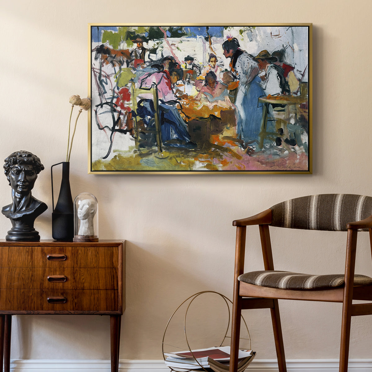 Net Menders in Valencia, 1909 - Floater Framed Canvas Print