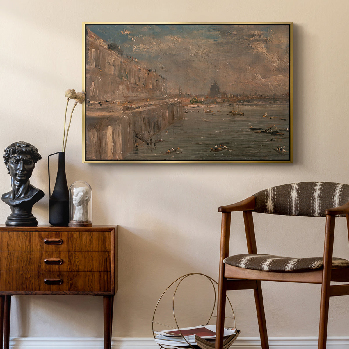 Somerset House Terrace from Waterloo Bridge, c. 1819 - Floater Framed Canvas Print