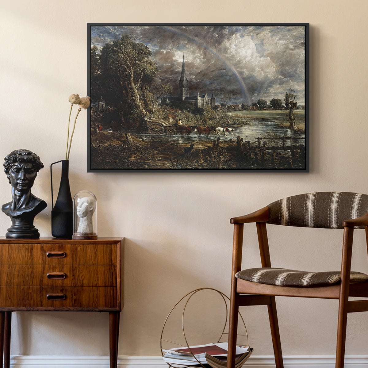 Salisbury Cathedral from the Meadows (Detail), 1831 - Floater Framed Canvas Print