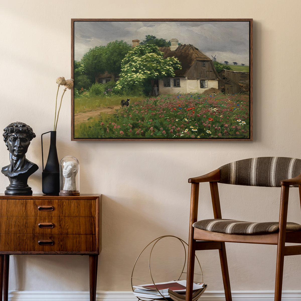 Farmhouse with Meadow Flowers, 1909 - Floater Framed Canvas Print