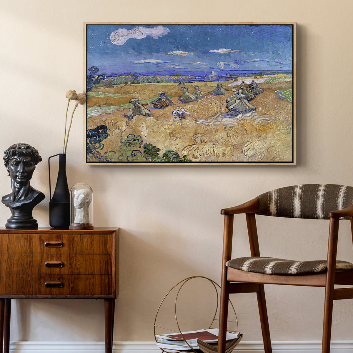 Wheat Field with Reaper, Auvers, 1888 - Floater Framed Canvas Print