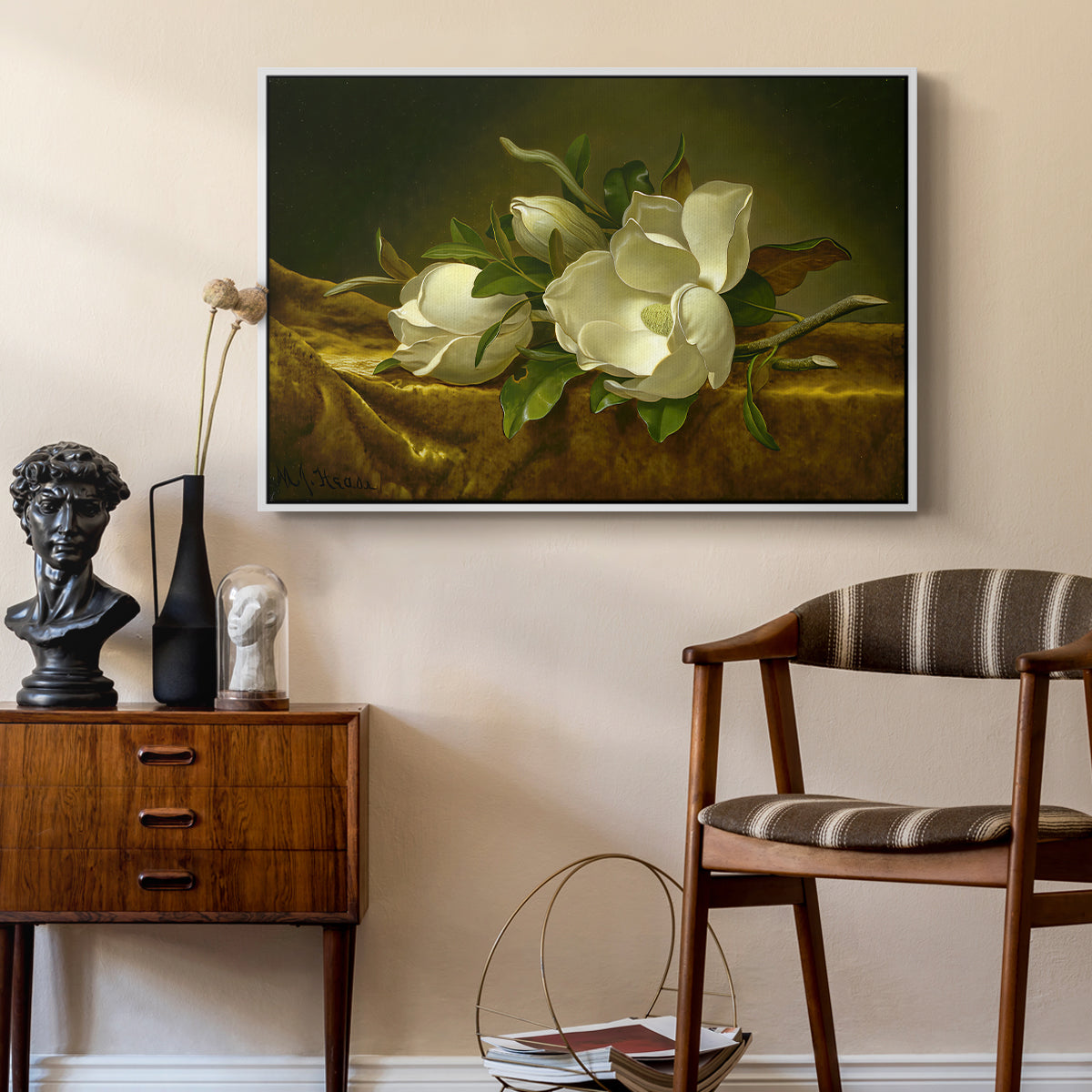 Magnolias on Gold Velvet Cloth, c. 1888-1890 - Floater Framed Canvas Print