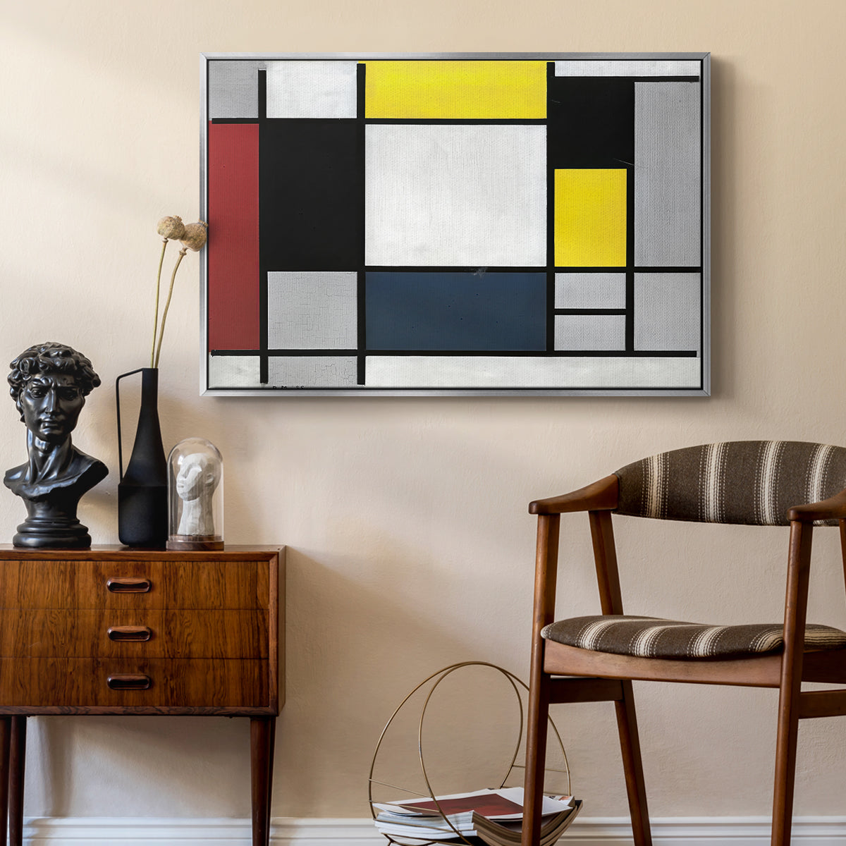 Composition with Yellow, Red, Black, Blue, and Gray, 1920 - Floater Framed Canvas Print
