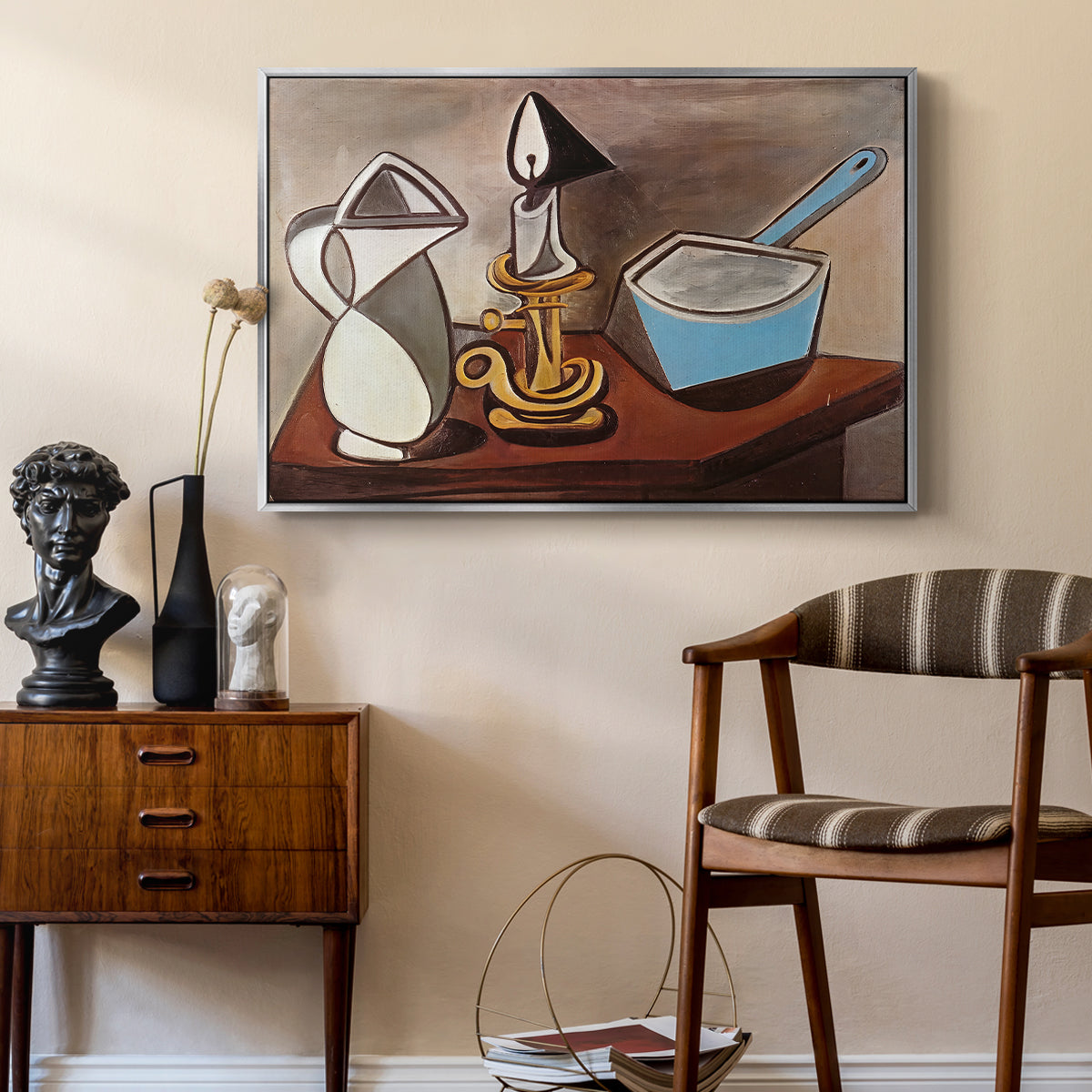 Jug, Candle, and Enamel Pan, 1950 - Floater Framed Canvas Print