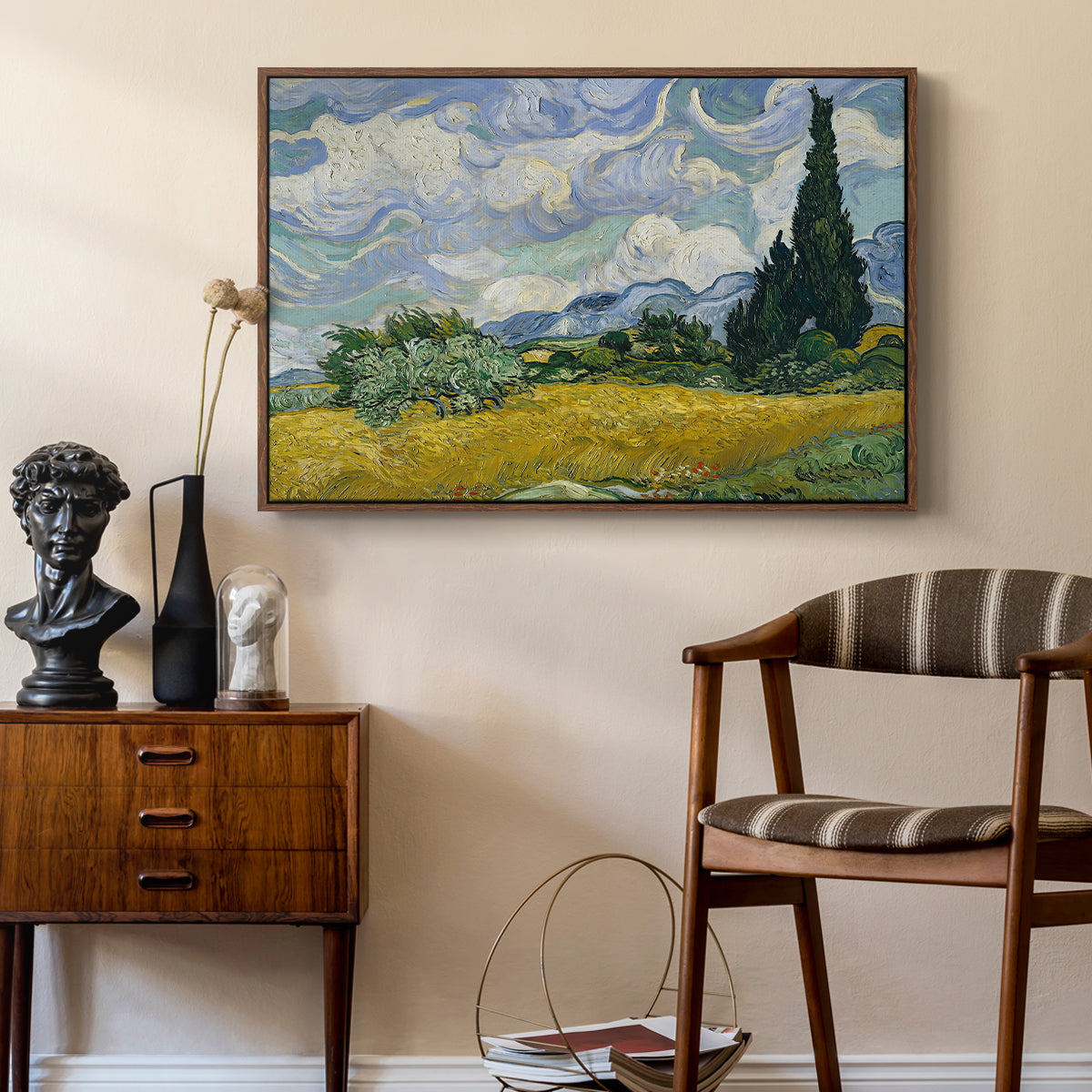 Wheat Field with Cypresses, 1889 - Floater Framed Canvas Print