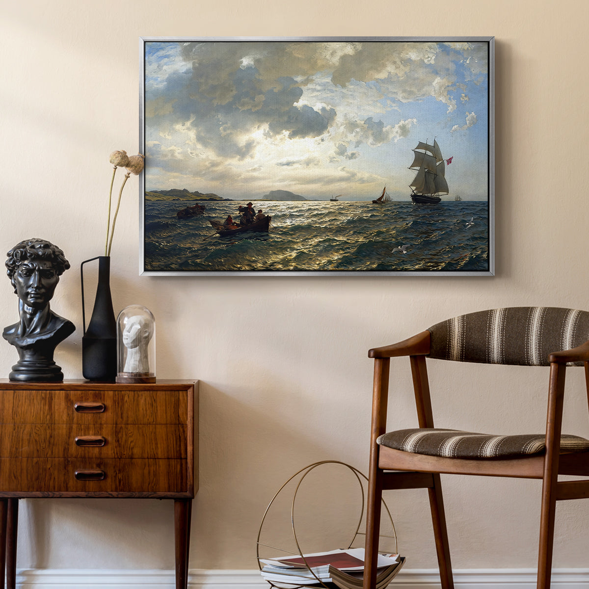 Fresh Breeze on the Norwegian Coast, 1876 - Floater Framed Canvas Print