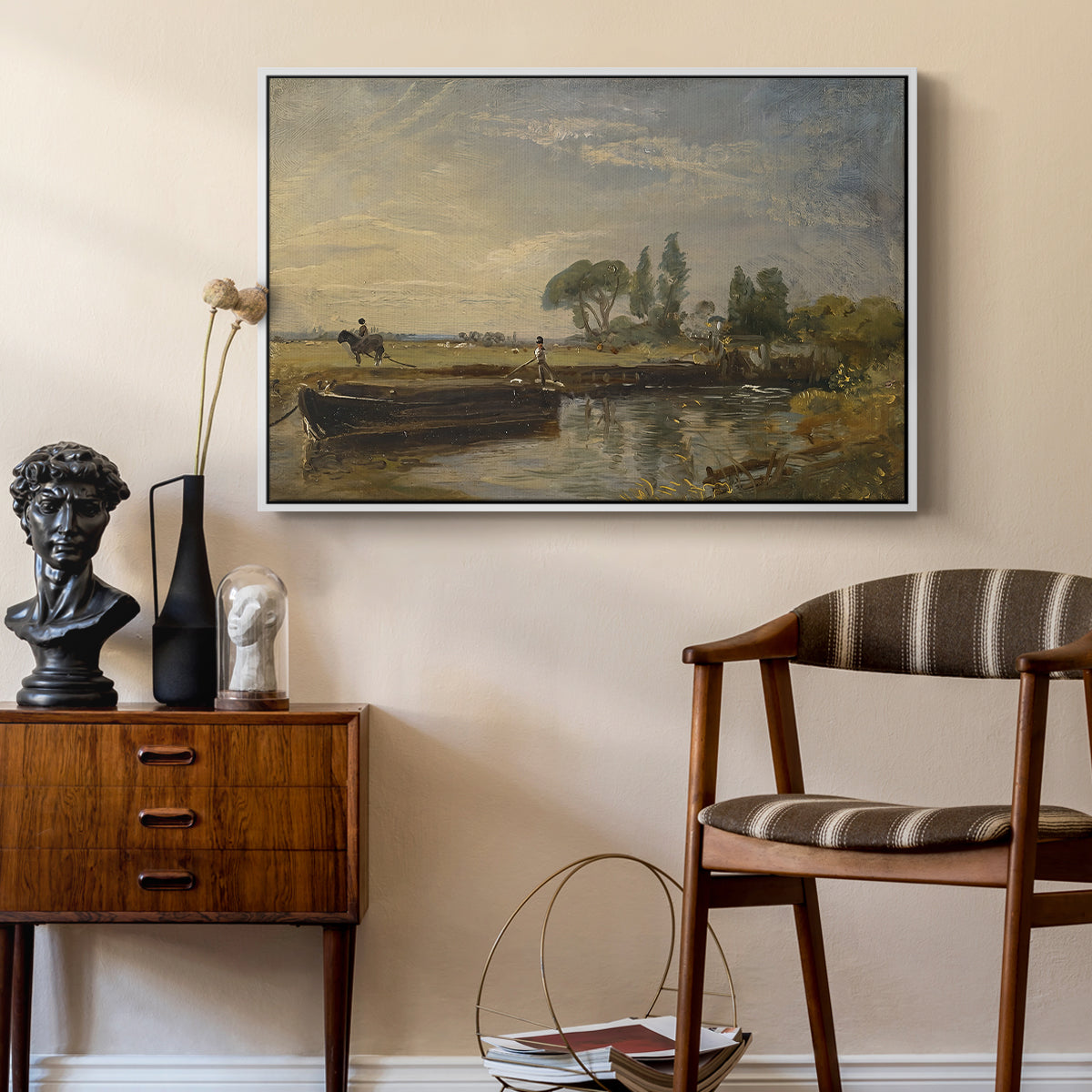 Barge below Flatford Lock, c. 1810 - Floater Framed Canvas Print