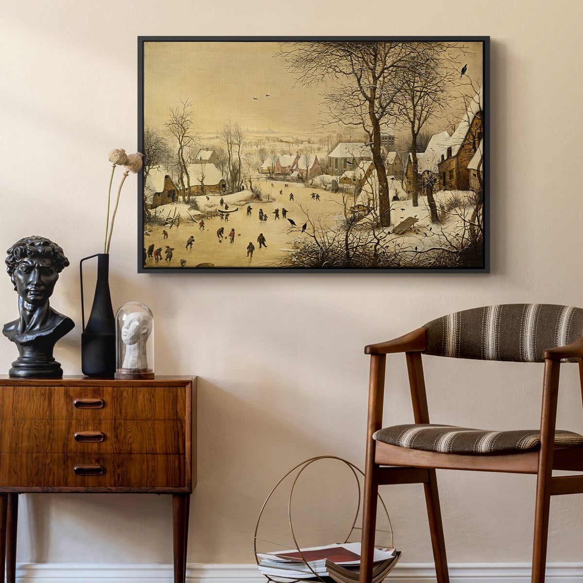 Winter Landscape with Skaters and Bird Trap, 1565 - Floater Framed Canvas Print