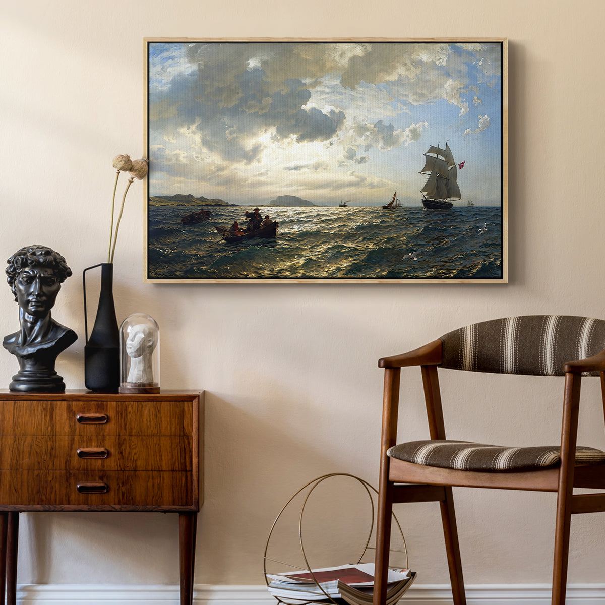 Fresh Breeze on the Norwegian Coast, 1876 - Floater Framed Canvas Print