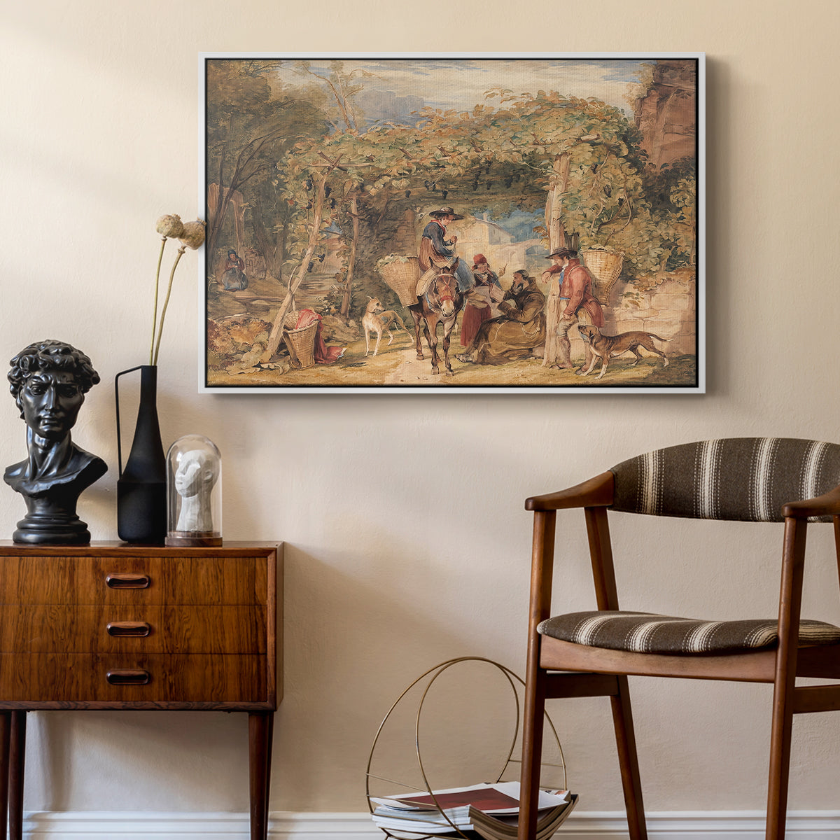 Figures and Animals in a Vineyard, c. 1829 - Floater Framed Canvas Print