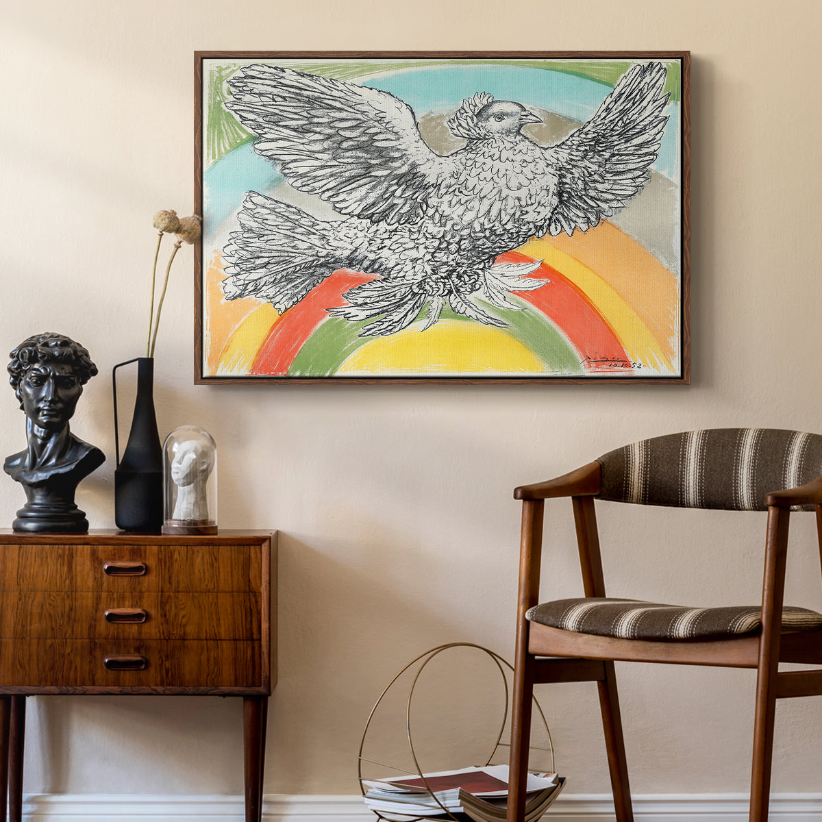 Flying Dove with Rainbow (Colombe volant à l'Arc-en-ciel), 1952 - Floater Framed Canvas Print