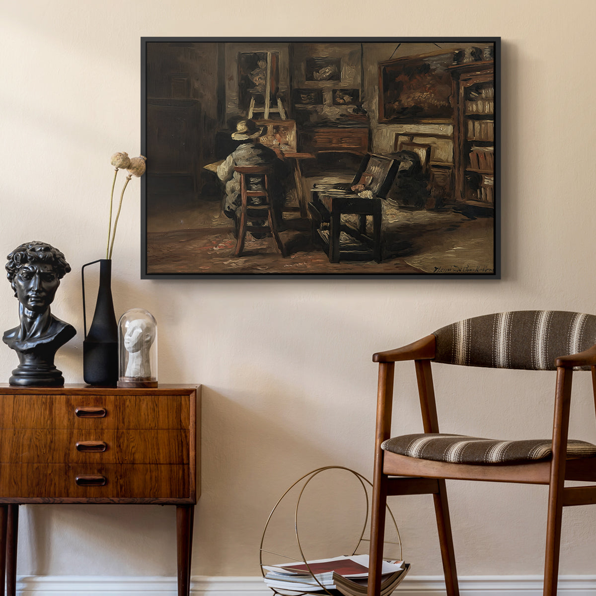 The Studio of Ferdinand De Braekeleer I, Father of the Painter, c. 1873-1885 - Floater Framed Canvas Print