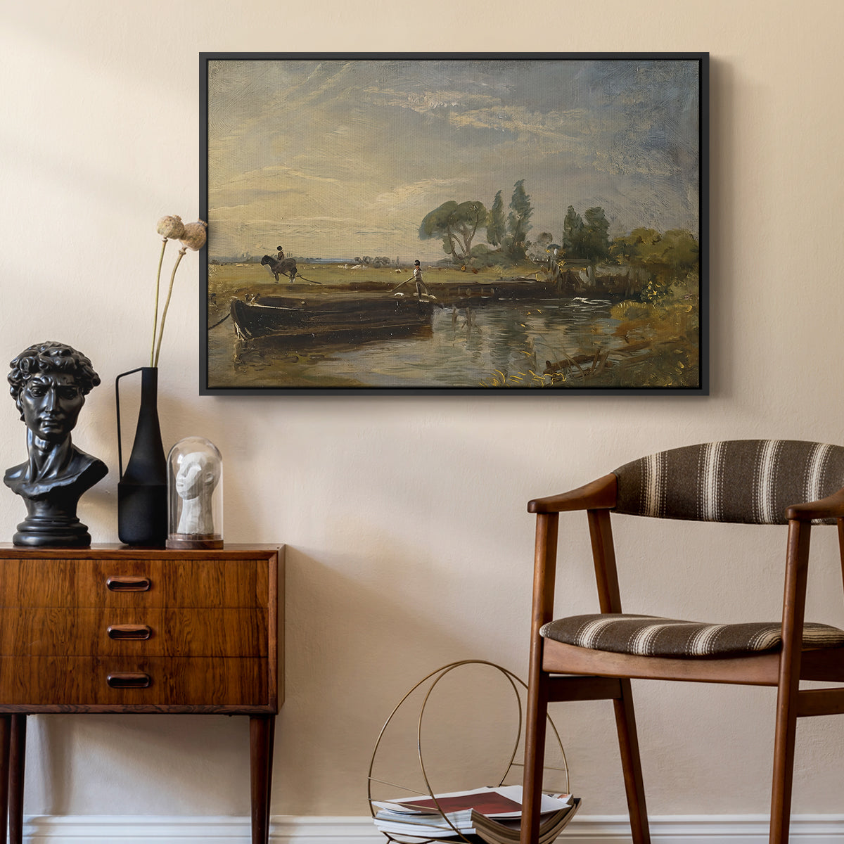 Barge below Flatford Lock, c. 1810 - Floater Framed Canvas Print