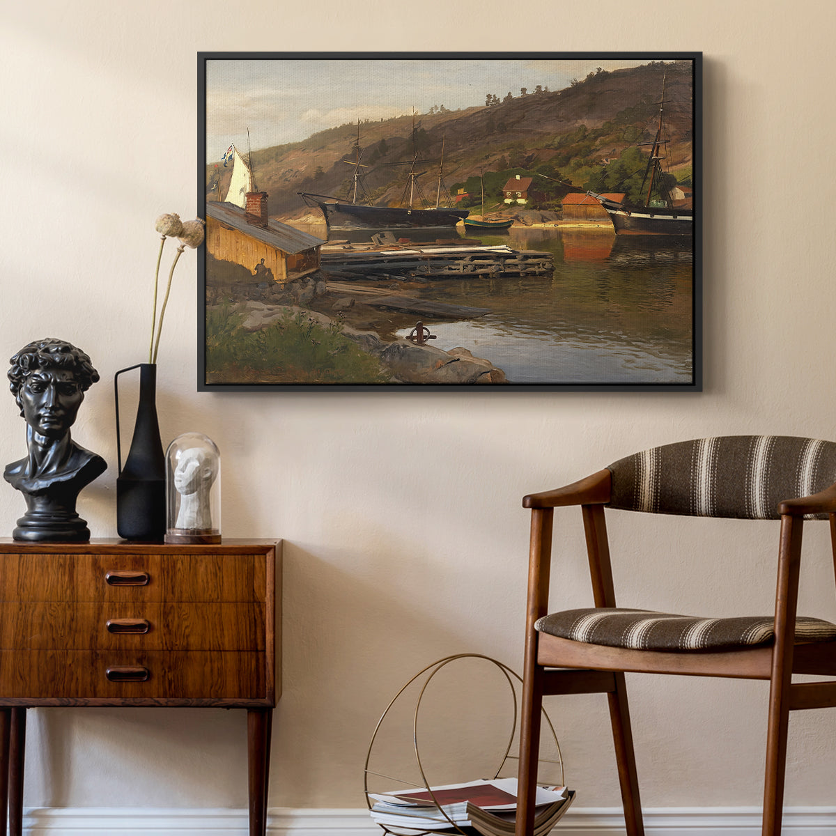 Landingsbrygge Husvik, Drøbak, 1875 - Floater Framed Canvas Print
