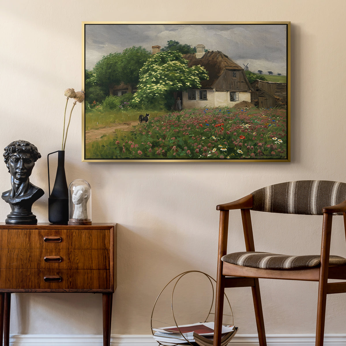 Farmhouse with Meadow Flowers, 1909 - Floater Framed Canvas Print