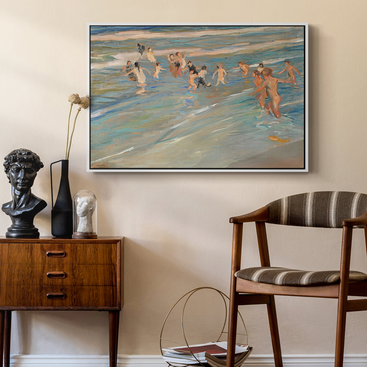 Children Playing on the Beach in Valencia, c. 1908 - Floater Framed Canvas Print